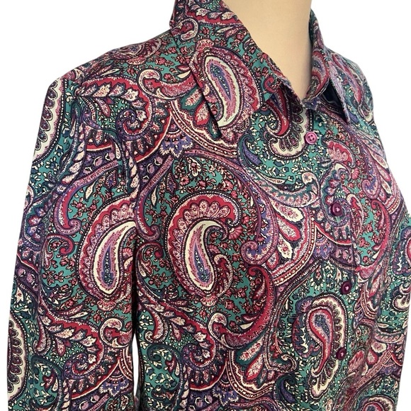 Vintage Appleseed’s Women's Paisley Button-Up Shirt Size 8P Purple Teal Retro - Picture 3 of 15